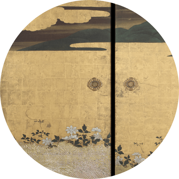籬に草花図襖