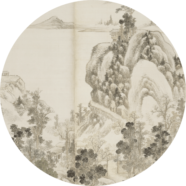 春秋山水図屏風