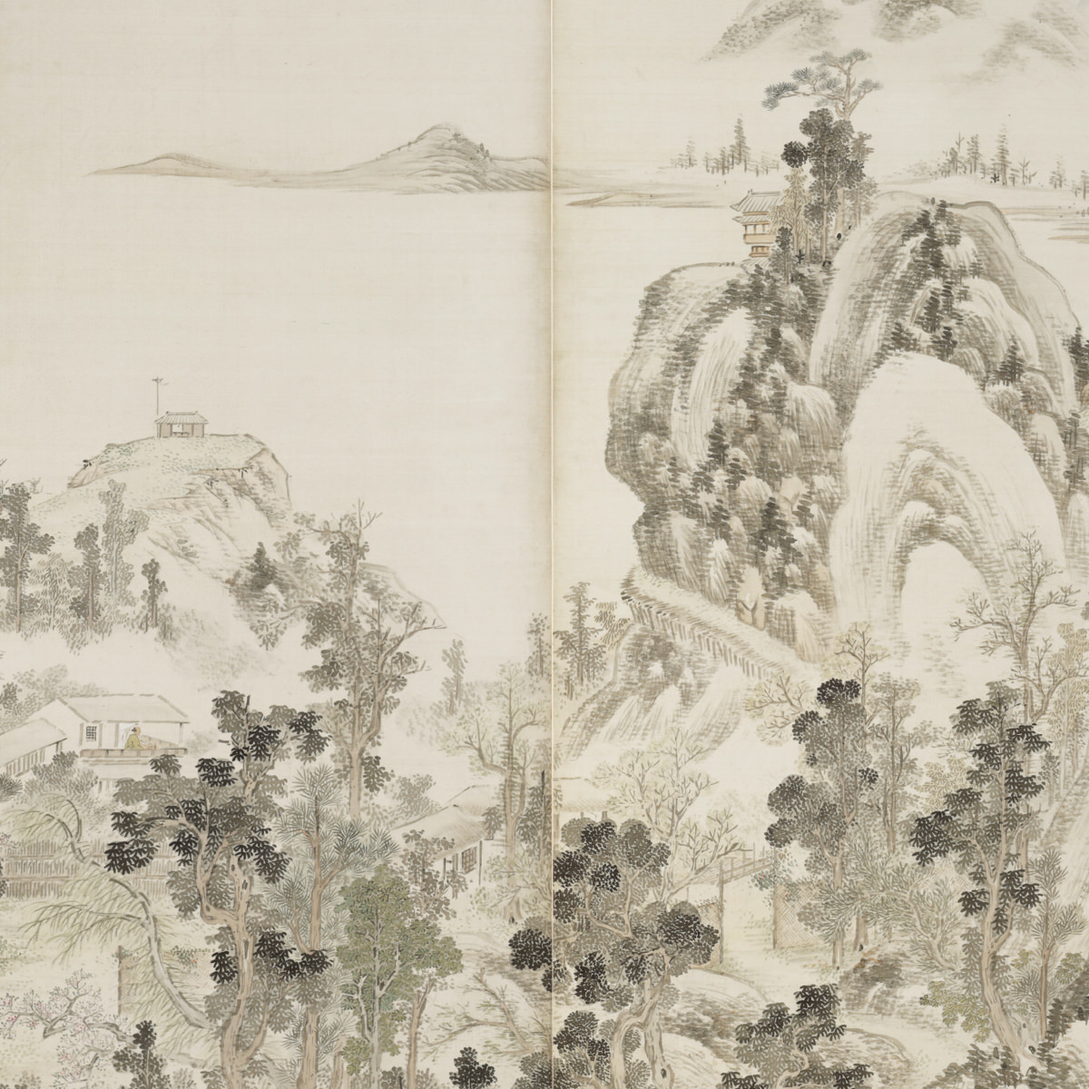 春秋山水図屏風