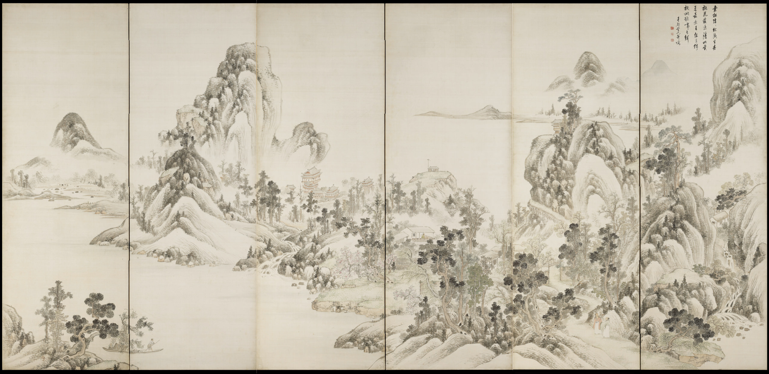 春秋山水図屏風 右隻