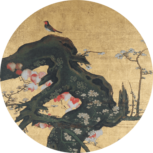梅・柳に遊禽図襖
